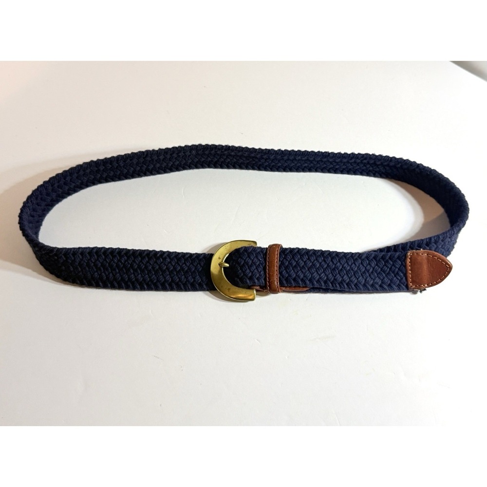 Talbots Navy Braided Belt Solid Brass Buckle Size M Vintage Classic Adjustable